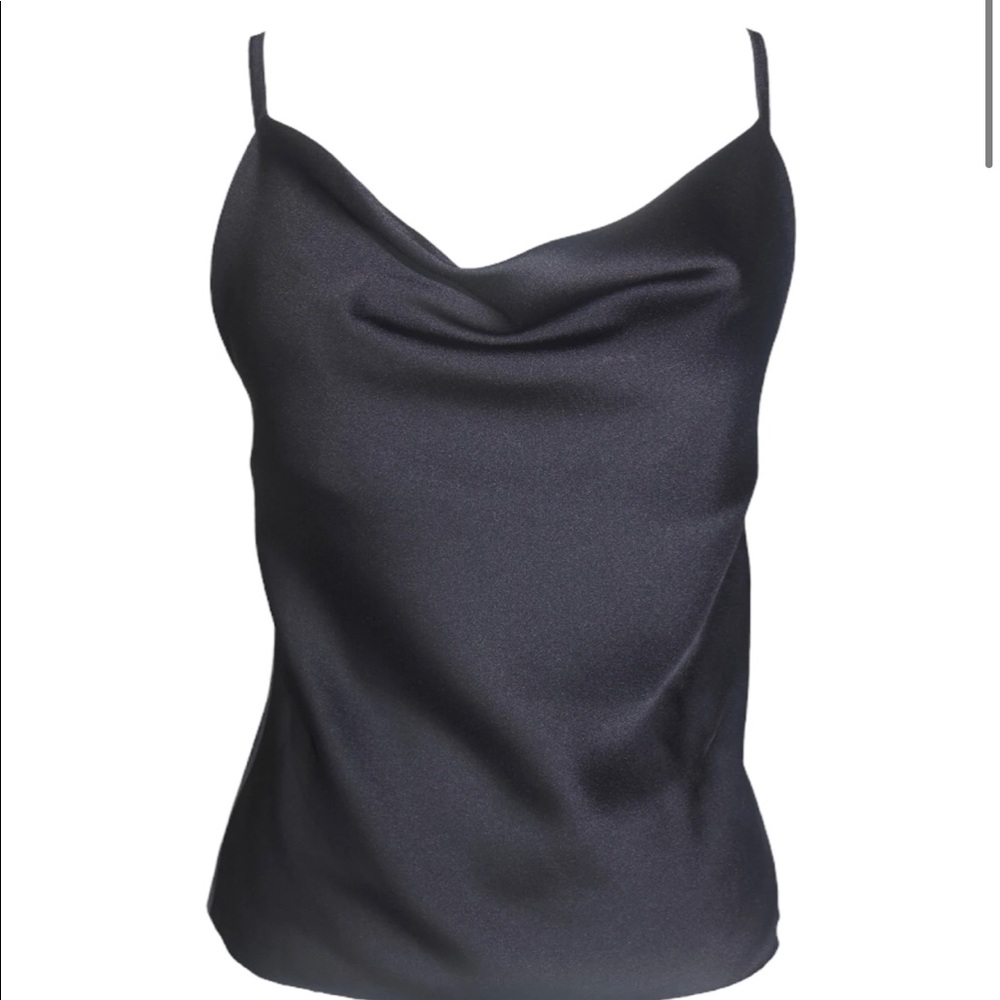 Black Satin Cowl Neck Tank Top